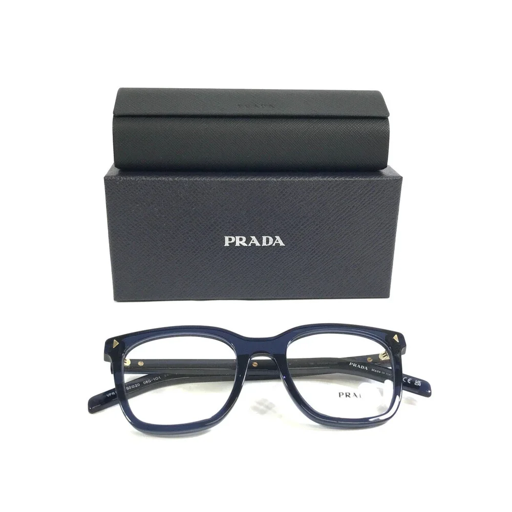 Prada Eyeglasses Frames VPRB11 08Q-1O1 Transparent Blue Gold Square 50-20-145